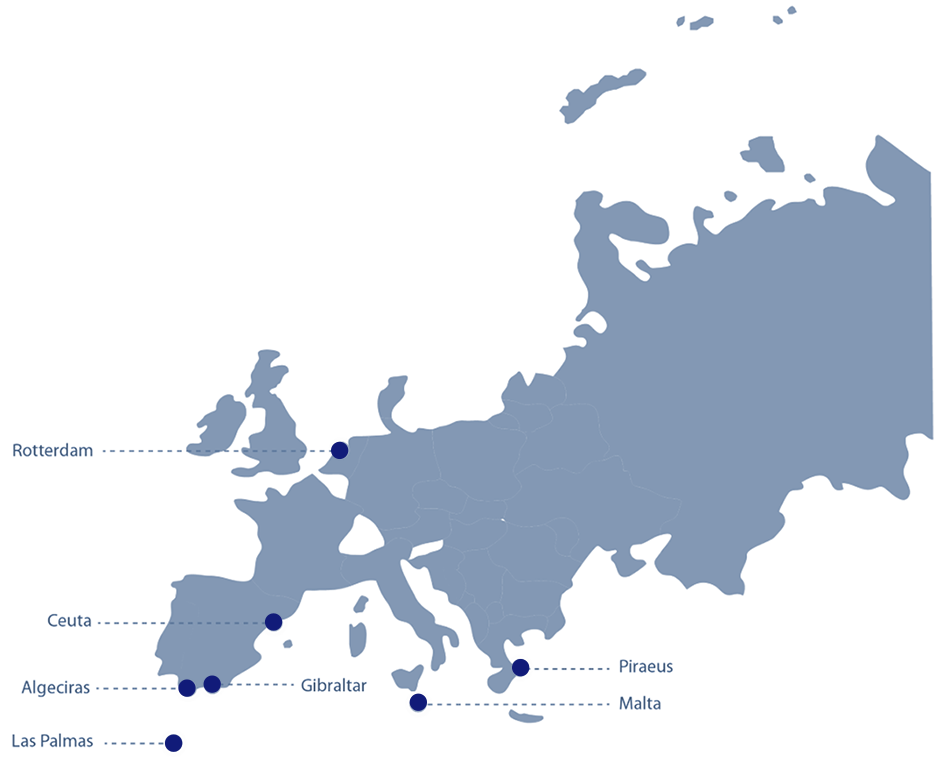 Europe map: Rotterdam, Antwerp and Gibraltar